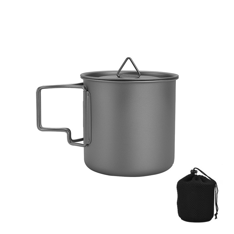 Camping Cooking Utensil Bag - Titanium campingmok met inklapbaar handvat, lichtgewicht