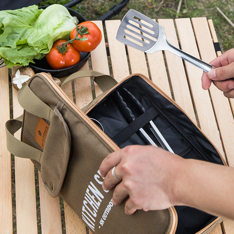 Camping Cooking All In One - 8-delige campingkeukenset met draagtas, outdoor reisbestek