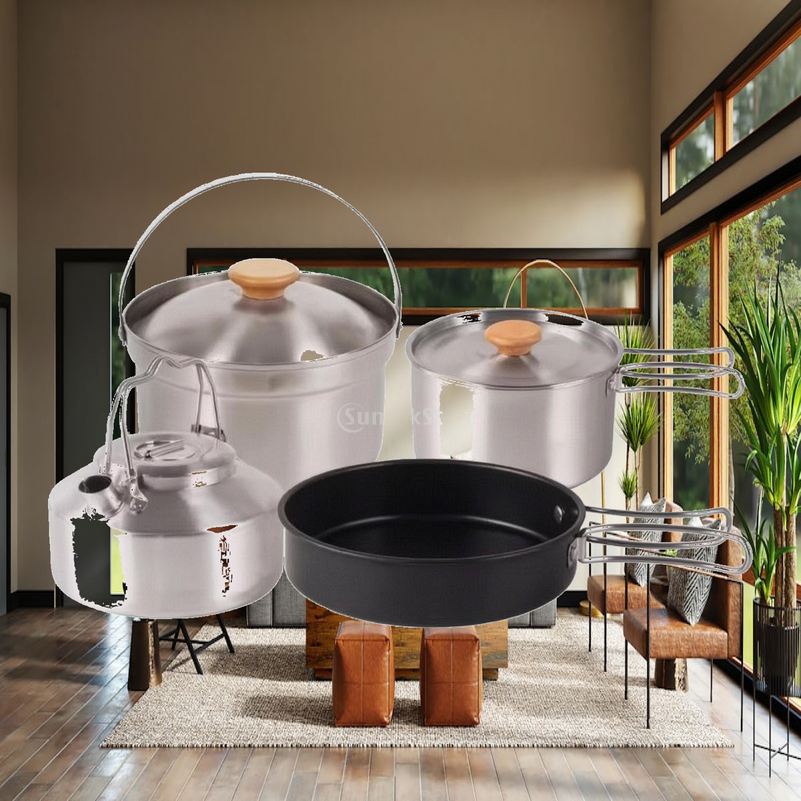 Nesting Camping Cooking Set - 4-delige roestvrijstalen kookset voor kamperen, nestbare