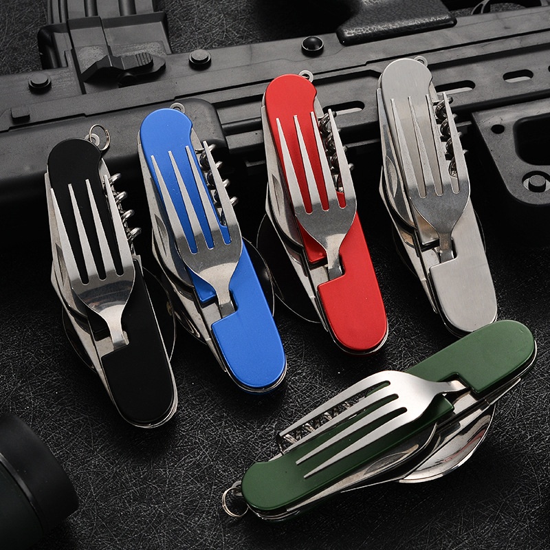 Camping Cooking Knife - 4-in-1 opvouwbaar servies Afneembaar kampeergerei Roestvrijstalen