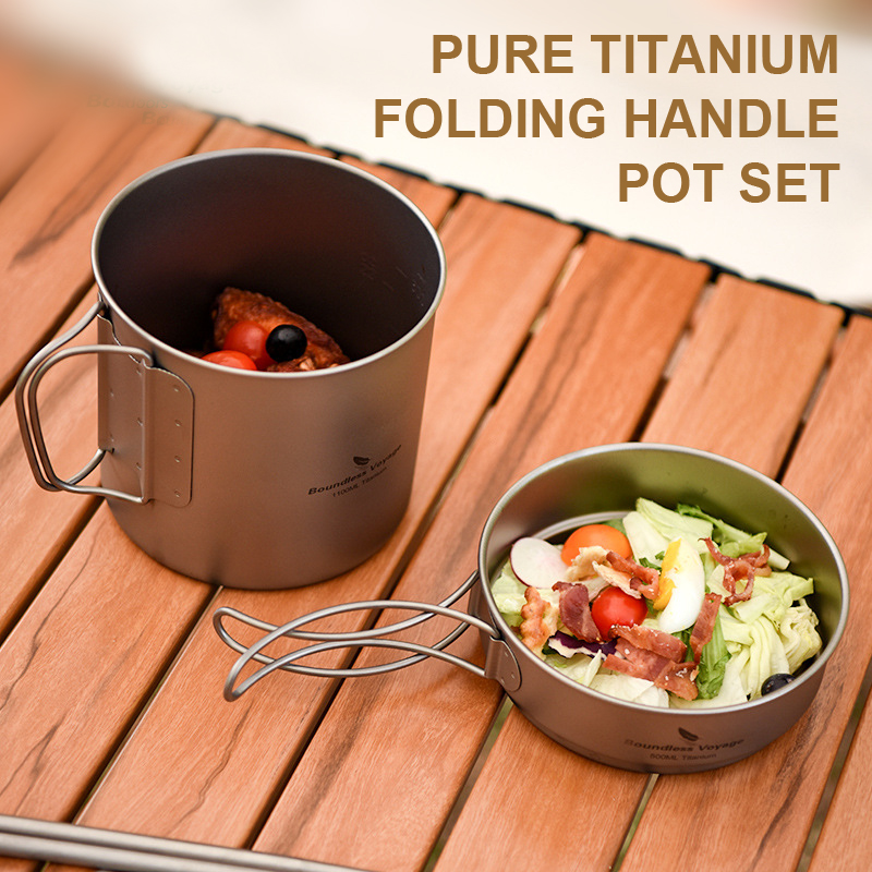 Camping Cooking Pots And Pans Set - Pure Titanium Opvouwbare Handvat Pot Set,