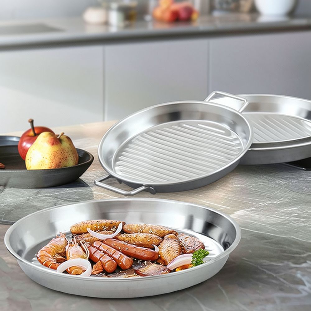 Camping Cooking Pan - Draagbare roestvrijstalen BBQ-pan, Koreaanse stijl, kampeerkookgerei,