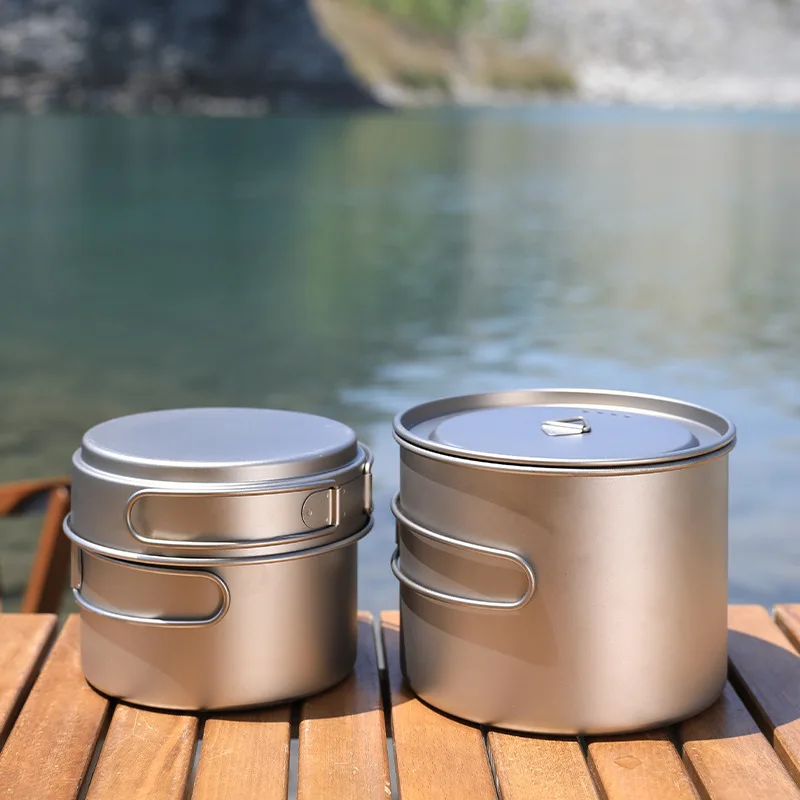 Camping Cooking Pots And Pans Set - Camping Ultralichte Titanium Kookpan Frituurschaal Set