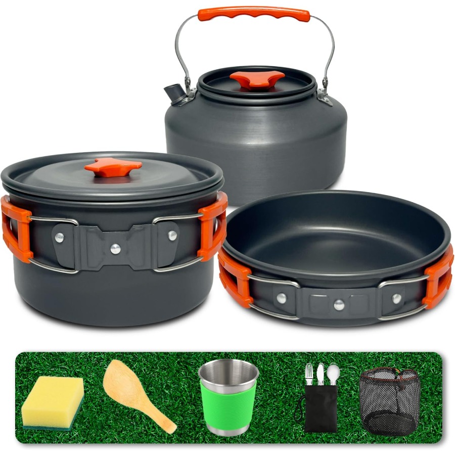 Nesting Camping Cooking Set - Campingkookgerei: 35oz antiaanbakpan + 59oz koekenpan,