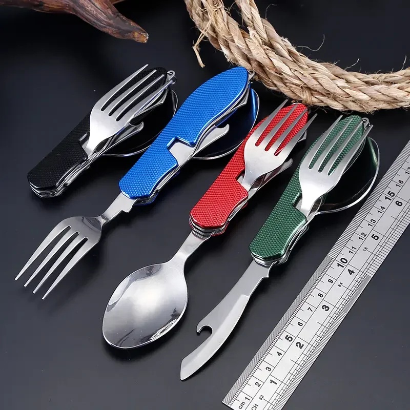 Camping Cooking Knife - Roestvrijstalen bestek 4-in-1 outdoor picknick bestek