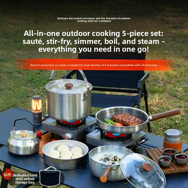 Camping Cooking Pots And Pans Set - Draagbare campingkookset Multifunctionele cassettekachel Kookpot Kokend