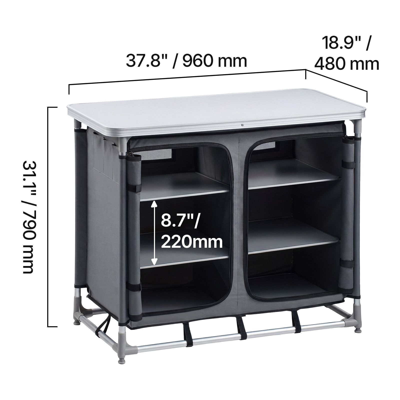 Camping Cooking Set Compact - Camping-opbergkast, draagbare aluminium lichtgewicht tafel voor