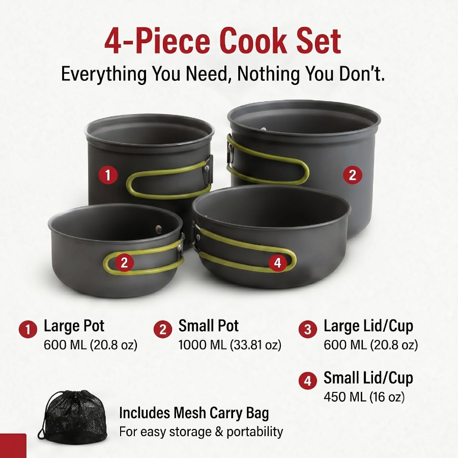 4-delige kookset die in elkaar - Nesting Camping Cooking Set recensie en prijs